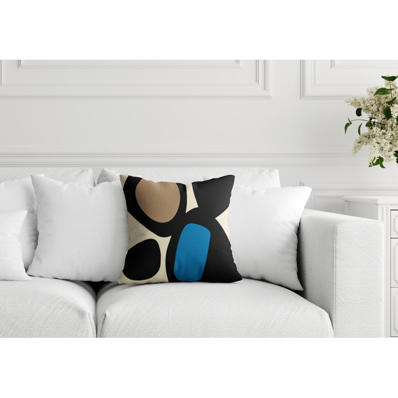 Lara Abstract Outdoor Reversible Throw Pillow, 19" x 19", Turquoise/Off White
