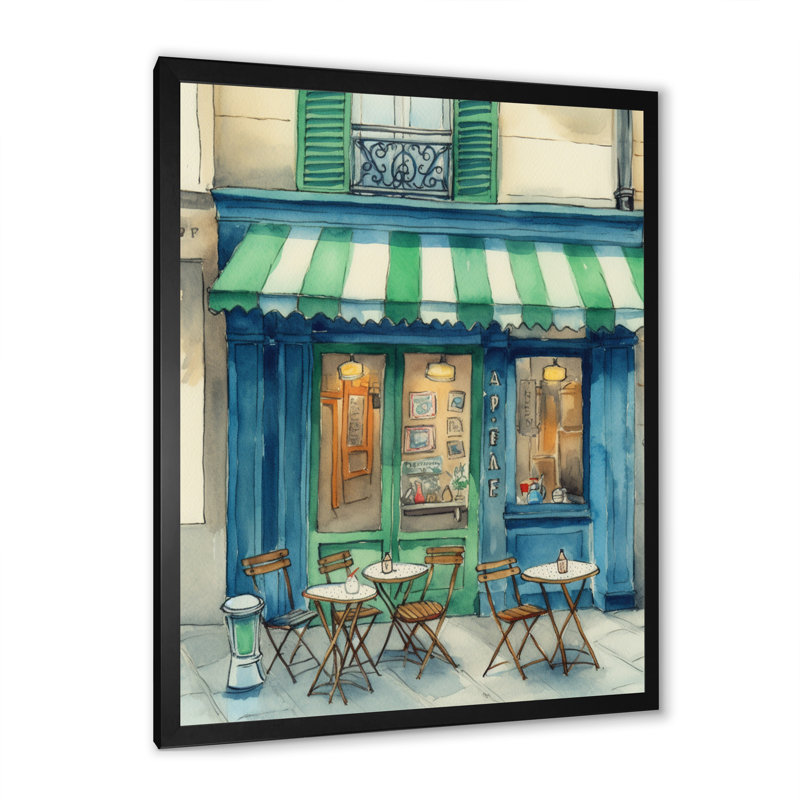 Croissant et café à Paris - France, art mural, Cadre photo noir, H 32 po x l 16 po x P 1 po