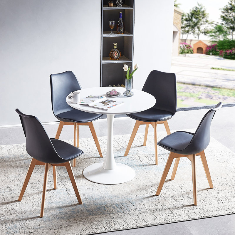 Severine 4 - Person Dining Set, White, White, Black