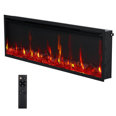 Foyer électrique encastrable de 42 pouces, chauffage encastré ou mural 750W / 1500W avec télécommande, luminosité de couleur de flamme réglable, minuterie 9H pour le salon, le bureau, la chambre à coucher