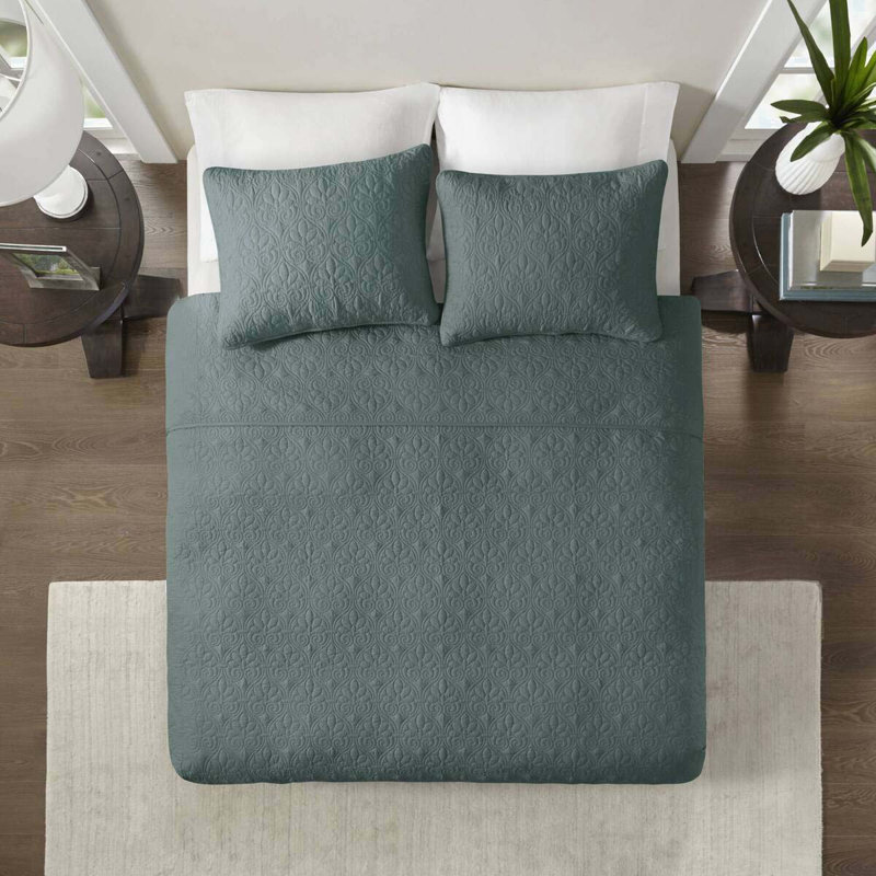 Ensemble de courtepointe réversible 3 pièces Clay, Vert, Courtepointe très grand + 2 taies décoratives st