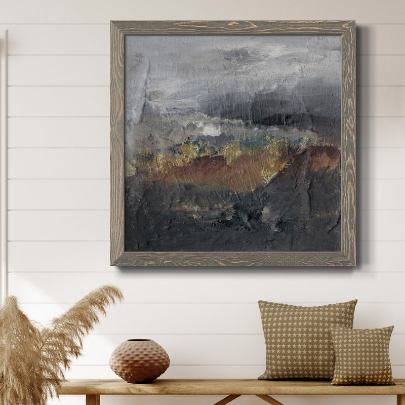 «Mountains In The Mist I», toile encadrée de qualité supérieure - prête à être accrochée, Cadre gris