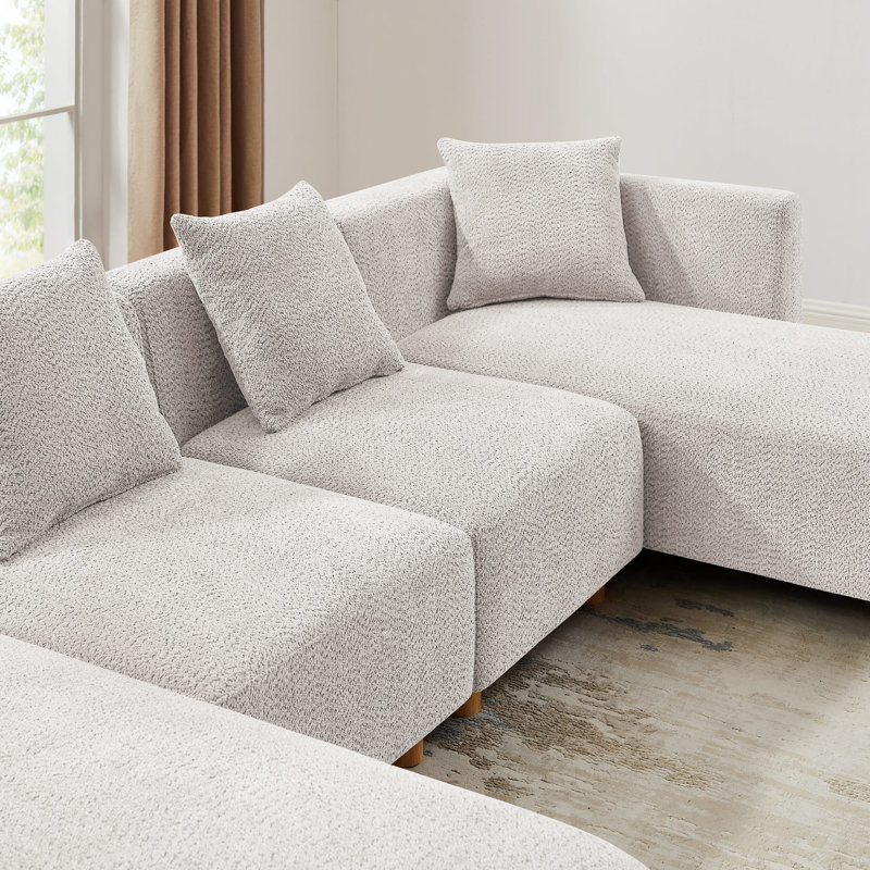 Modern Upholstered Sectional Sofa, Beige Polyester