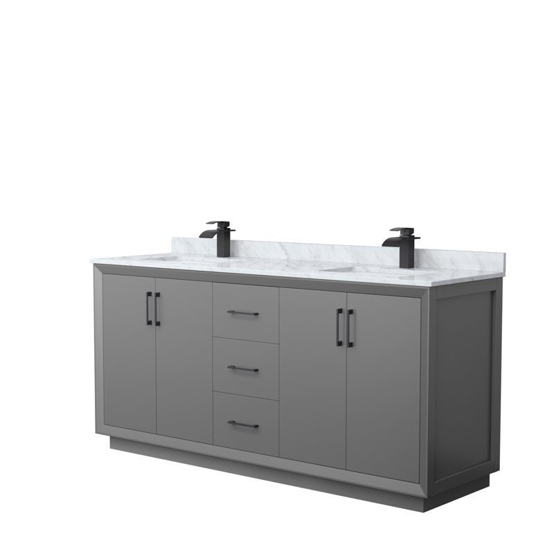 Ensemble de meuble-lavabo double 72 po Strada_ Marbre de Carrare blanc, Gris foncé, Noir, noir, noir, noir
