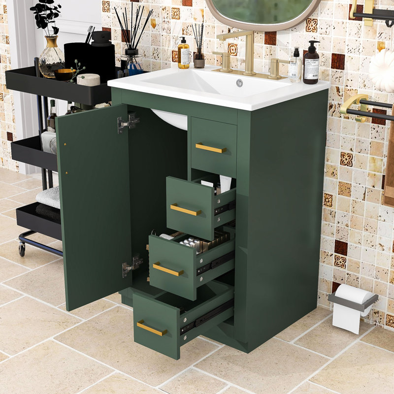 Meuble-lavabo élégant avec lavabo durable, grand espace de rangement, Green