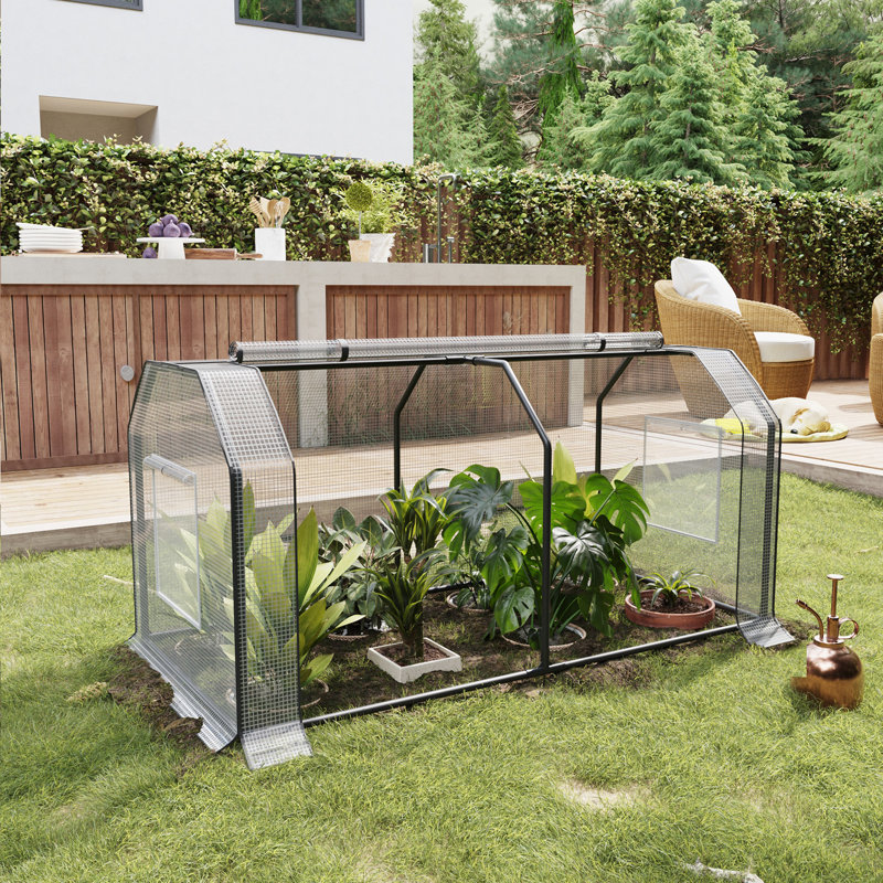 Mini Greenhouse with double Roll-Up Zippered Doors, PE Cover, 2' H x 4' W x 2' D