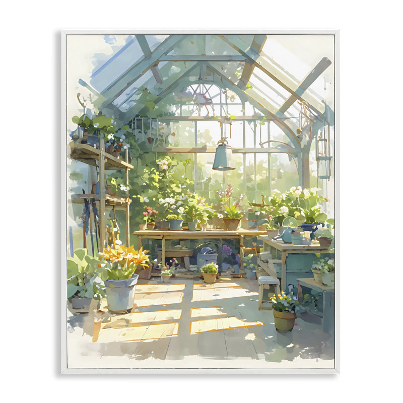 «Sunlit Greenhouse Plant Sanctuary», estampe numérique, design by Creative Studio, 30 x 24, Coastal White Giclee Framed