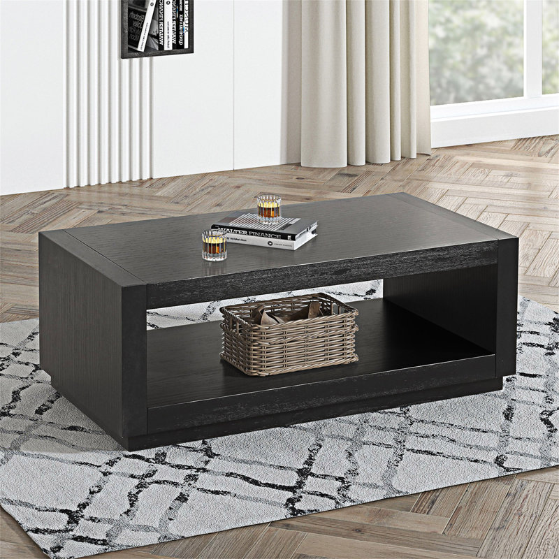 Contemporary  Rectangle Coffee Table With Open Bottom Shelf, Black