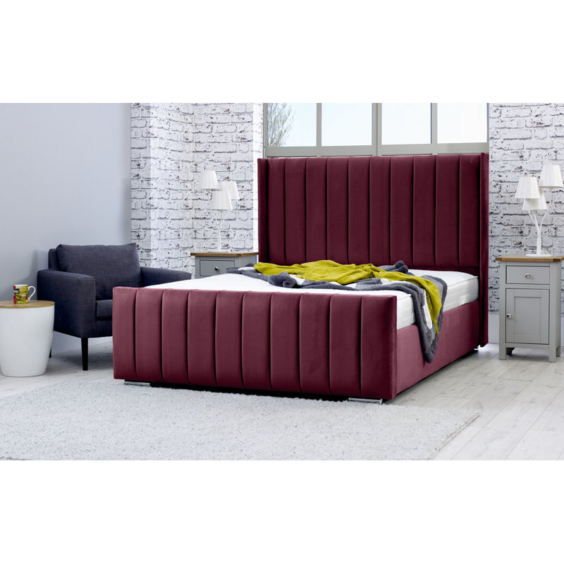 Adersen Upholstered Velvet Bed, Small Double (4'), Maroon