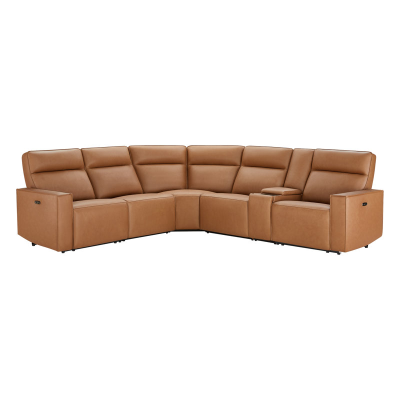 Canapé modulaire inclinable électrique en cuir véritable avec console de rangement Jarobi
