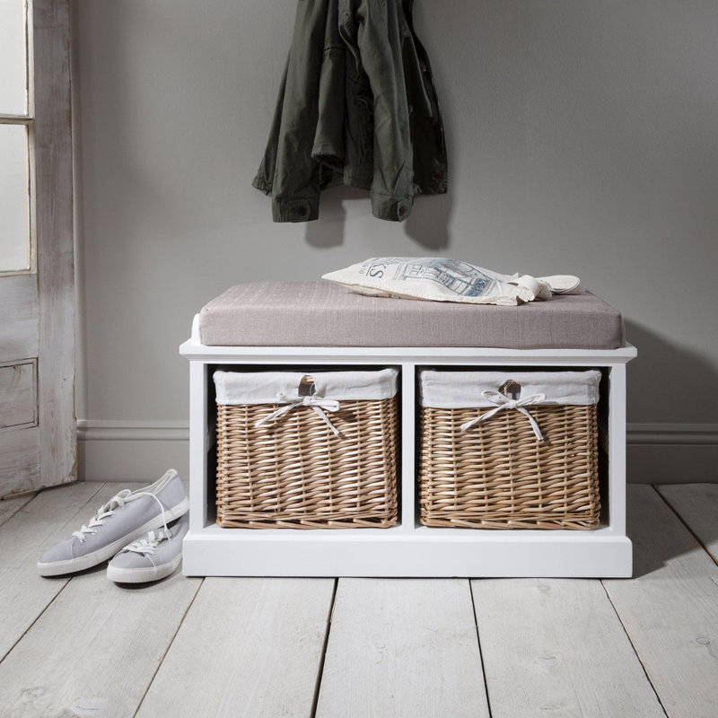 Hudson Oaks Polyester Blend Upholstered Storage Bench, White, 76 cm H