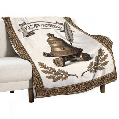 Vintage Bell With Feather And Oak Leaves Design Luxury Flannel Throw Blanket, Soft Warm Fuzzy Blanket for Living Room Sofa Bed Home Decor