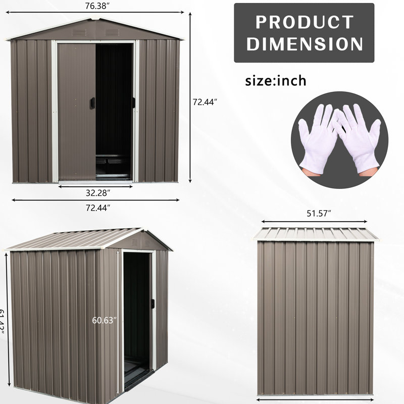 6Ft X 5Ft Metal Storage Shed Gray - Galvanized Iron Build For Long-Lasting Use Outdoor And Functional Living, Gray Brown