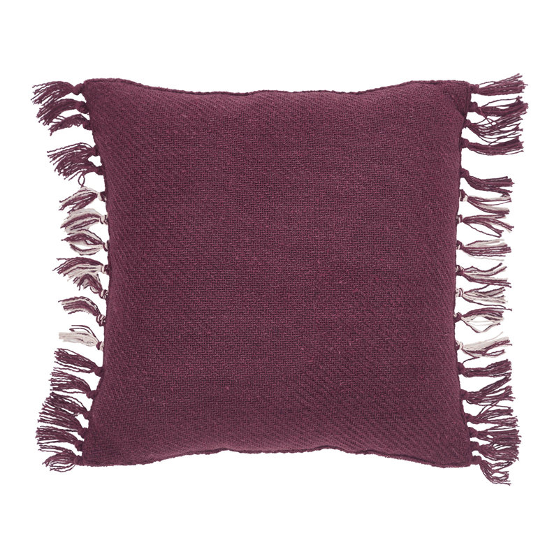 Tassels Reversible Throw Pillow, Burgundy