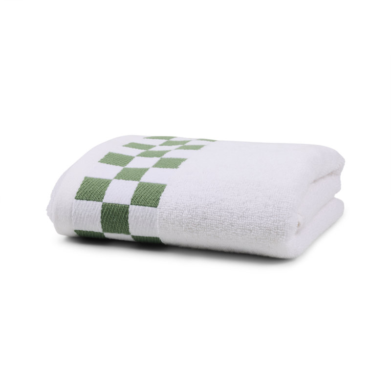 Bath Sheet With Indigo Check Border, White/Green, Hand Tower - 1 Pack