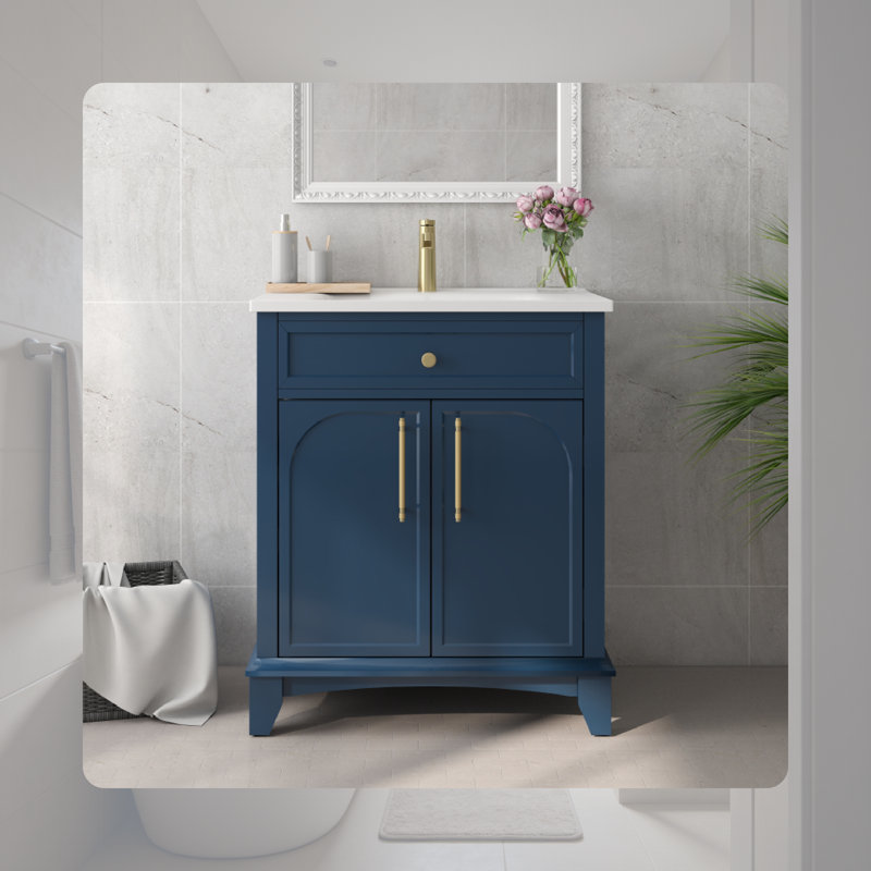 Base de meuble-lavabo moderne 28 "avec tiroirs et poignées en métal, Bleu