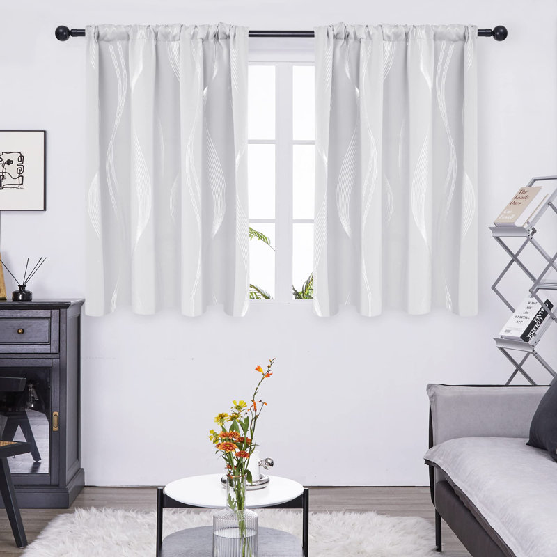 Cirila Back Tab Rod Pocket Silver Wave Curtain Panels, 42" W x 63" L, White