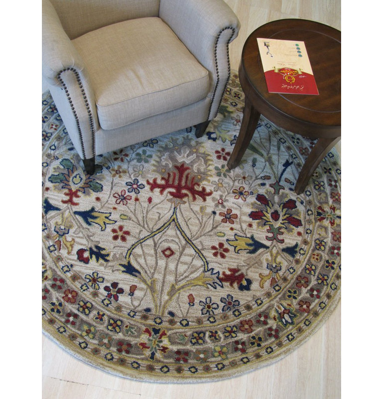 Elegant Ivory Hand-Tufted Wool Round Rug, 8ft Diameter