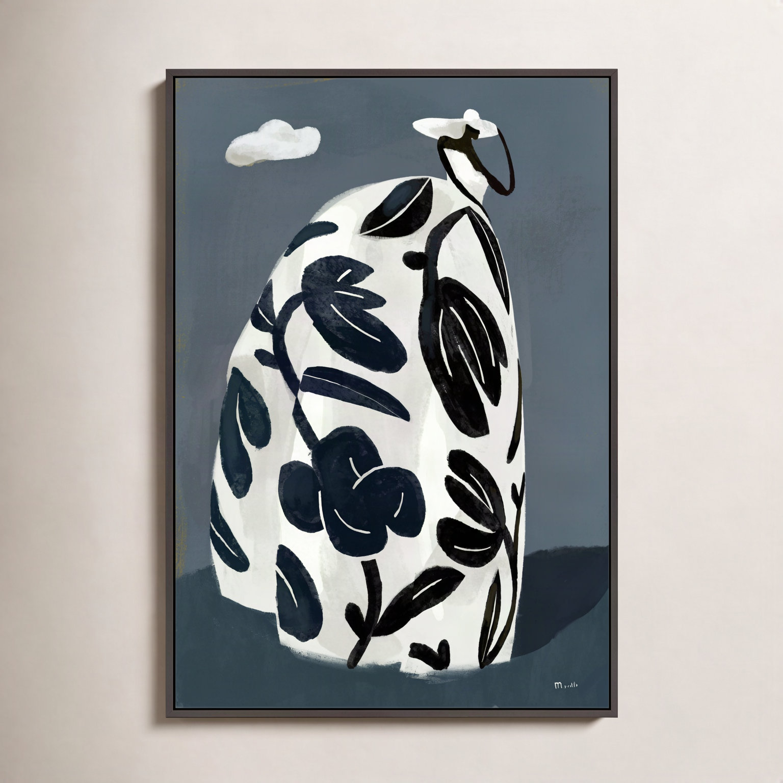 Black Dress Print by Marco Marella, Black Canvas Framed, 25" H x 17.5" W x 1.25" D