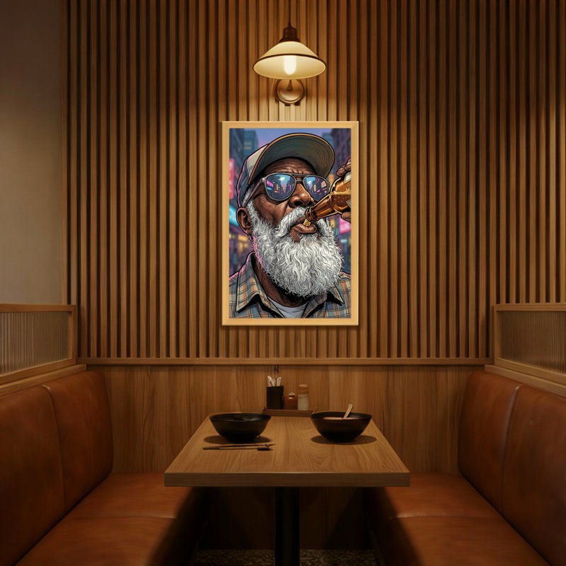 Fashion Urban Man avec barbe buvant de la bière, H 36 po x l 24 po