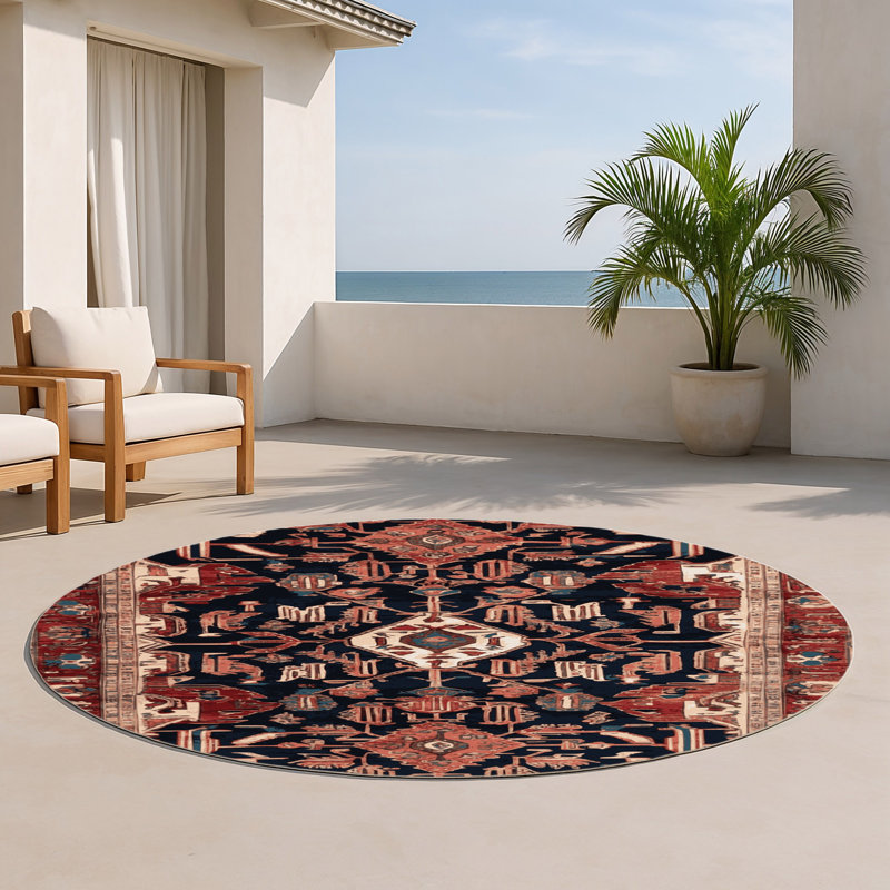 Tapis d'intérieur et d'extérieur brun Persian, Rond 5 pi