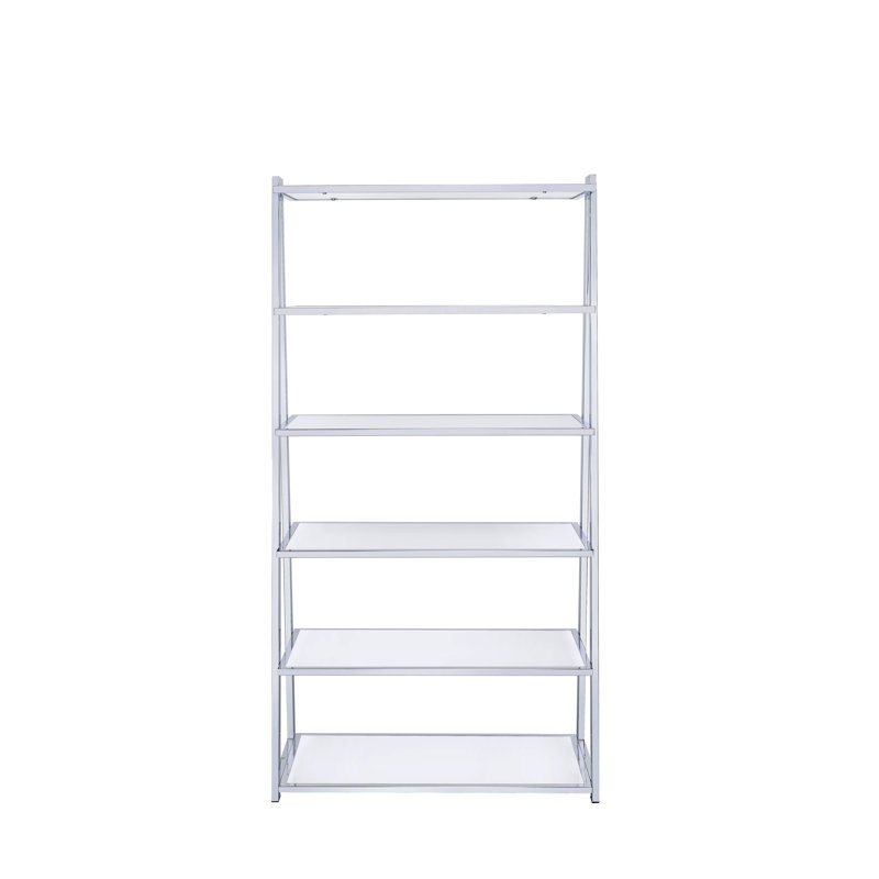 High Gloss & Chrome Finish Bookshelf Rectangular Design With Metal Frame
