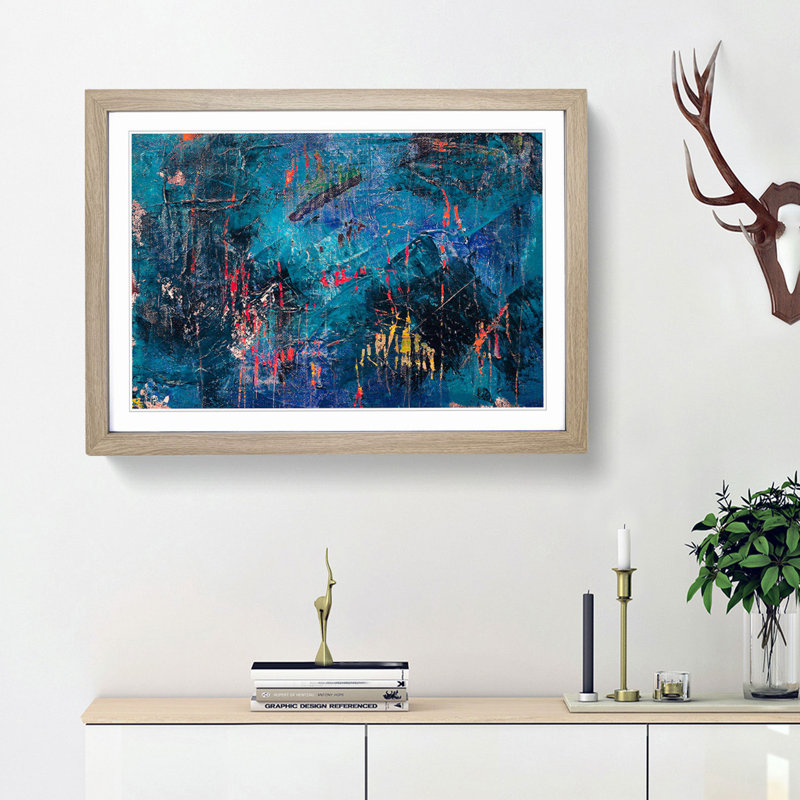 Abstract Art Painting Vol.235 by S.Johnson - Picture Frame Painting Print, 36cm H x 48cm W x 2cm D, Oak Framed