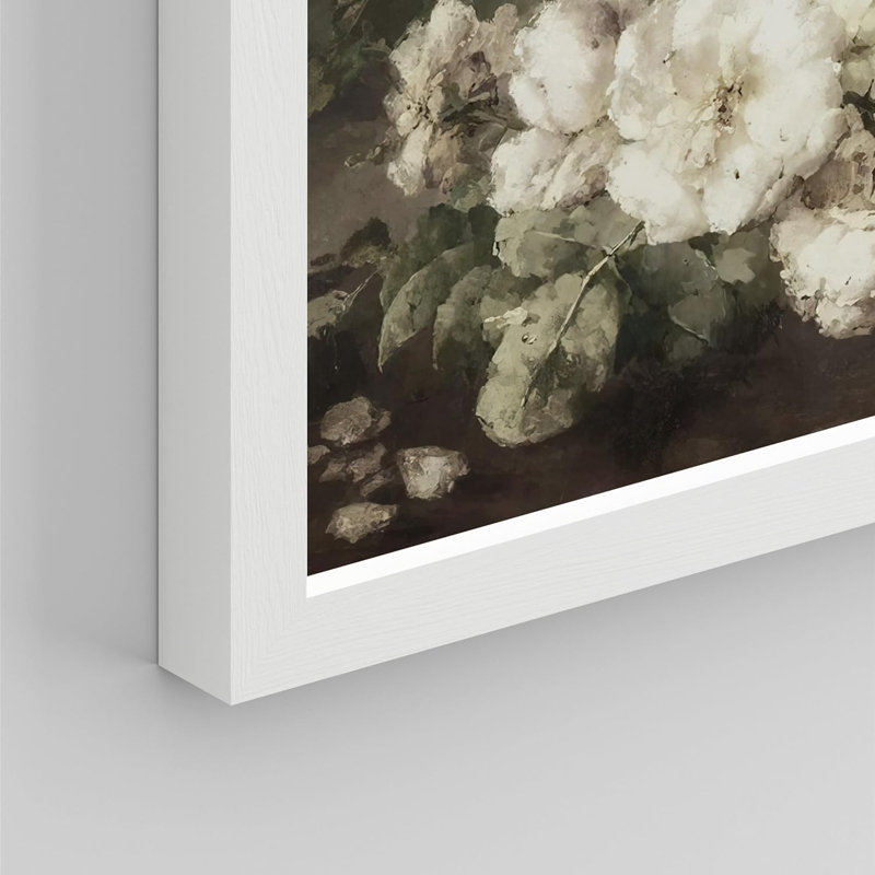 " Still Life White Flower Wall Art Natural Landscape Country Farmhouse Vintage Painting Print ", 12" H x 16" W x 0.75" D