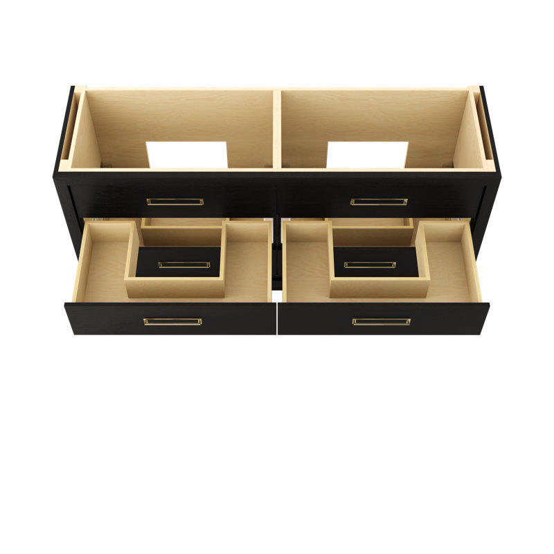 Meuble-lavabo à double tiroir Avalon, Noir classique, 72", Or satiné