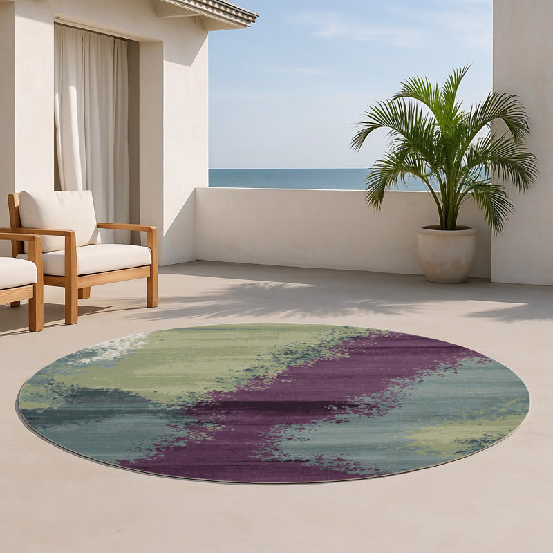 Tapis intérieur et extérieur gris Watercolor, Rond 5 pi