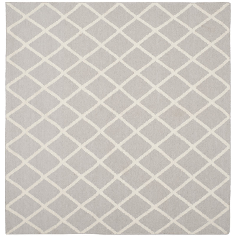 Mccall Hand Woven Flat Weave Wool/Cotton Geometric Rug in Gray/Ivory, Square 8'