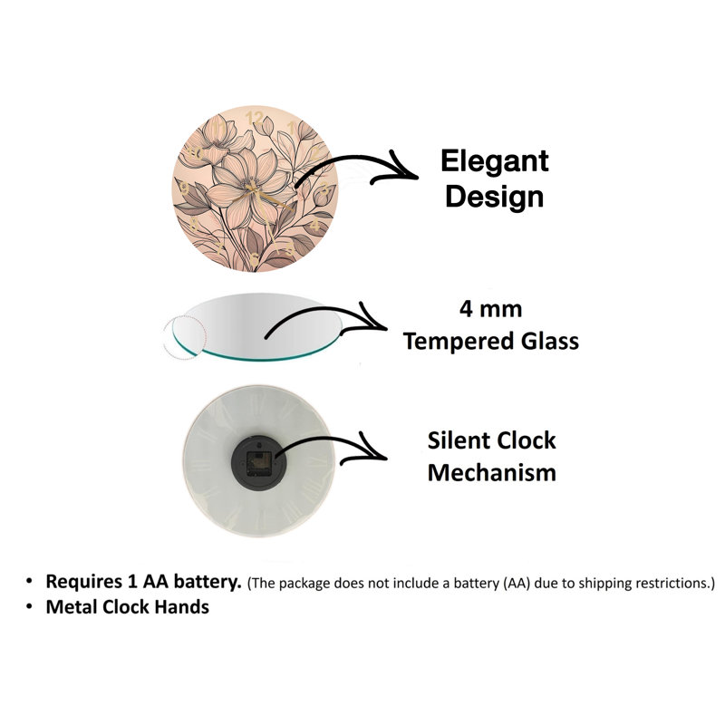 Horloge murale silencieuse en verre trempé délicat, Blanc