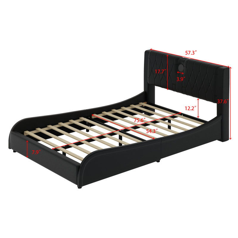 Upholstered Platform Bed With Thickened Headboard, Bluetooth Speakers And RGB LED Light, Black