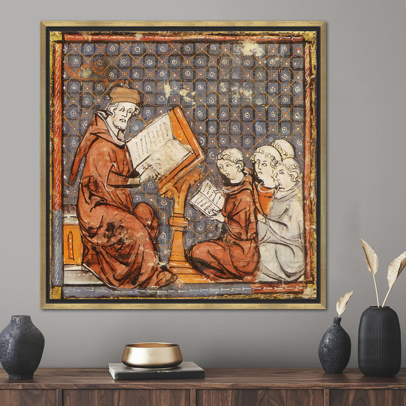 Reproduction sur le thème de la renaissance du Moyen Âge, H 49 po x l 49 po, Reproduction encadrée sans passe-partout, Doré
