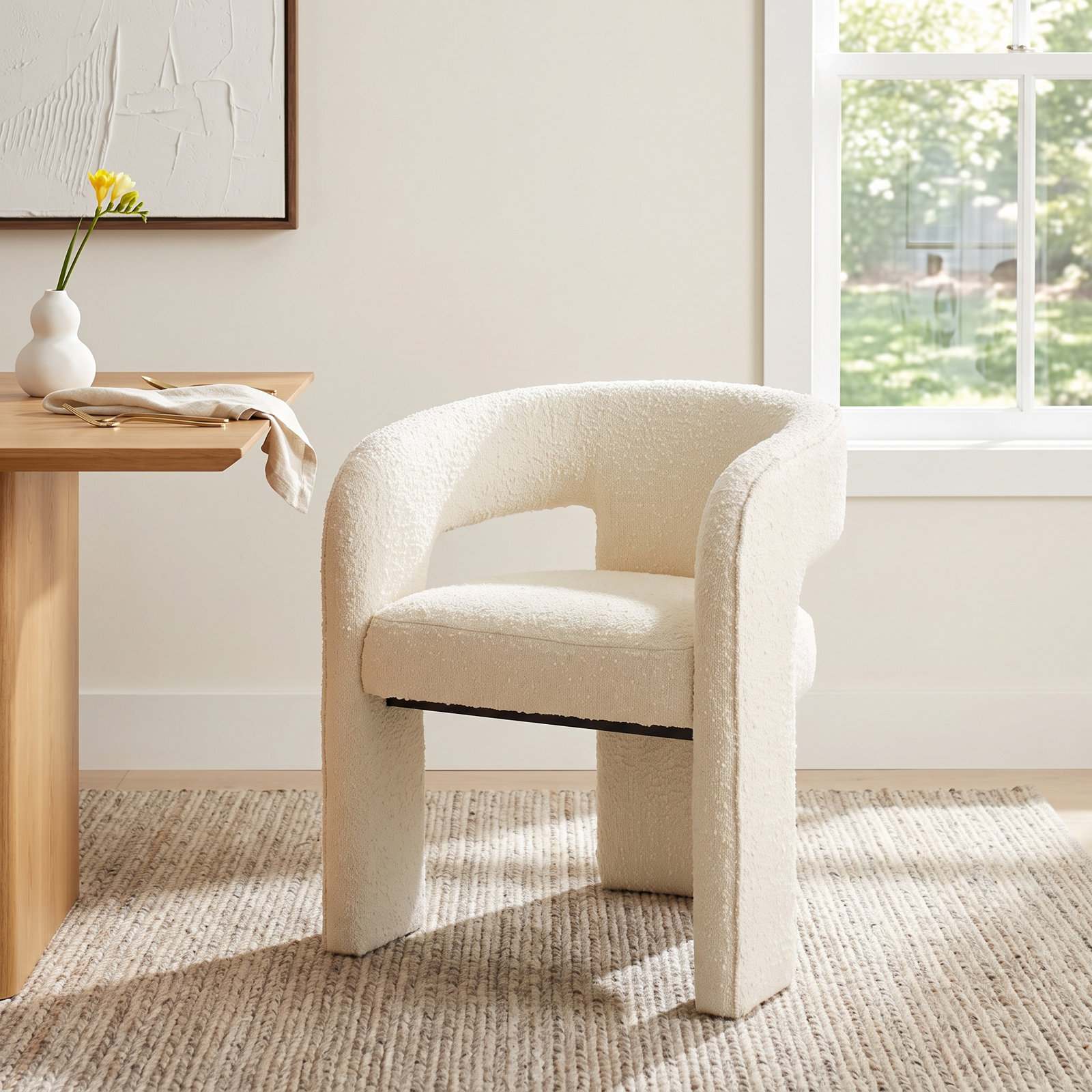 Meline Dining Chair, Ivory Boucle