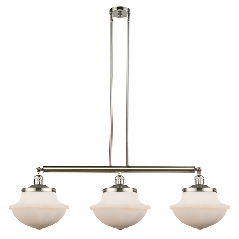 Luminaire suspendu linéaire à 3 lumières pour îlot de cuisine Theresa, Ampoule DEL 6 watts Vinage, Blanc mat, Or satiné