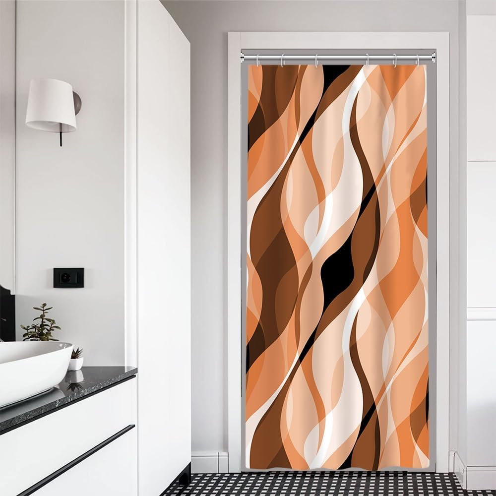 Orange Pack of 1 Modern Abstract Striped Shower Curtain Set with Hooks