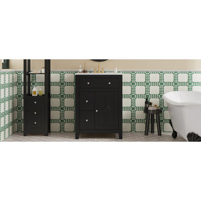 Compact French Elegance Ceramic Basin Vanity, Perfect For Modern Small Bathrooms