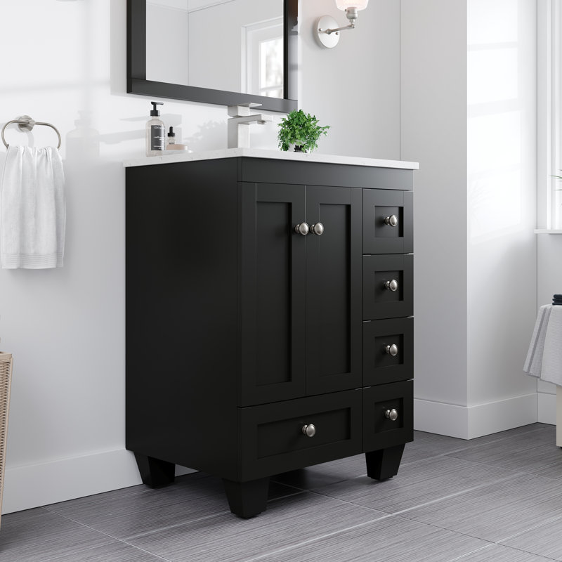 Meuble-lavabo en porcelaine l 24 po x P 22 po Yena, Espresso, Quartz - blanc de Carrare