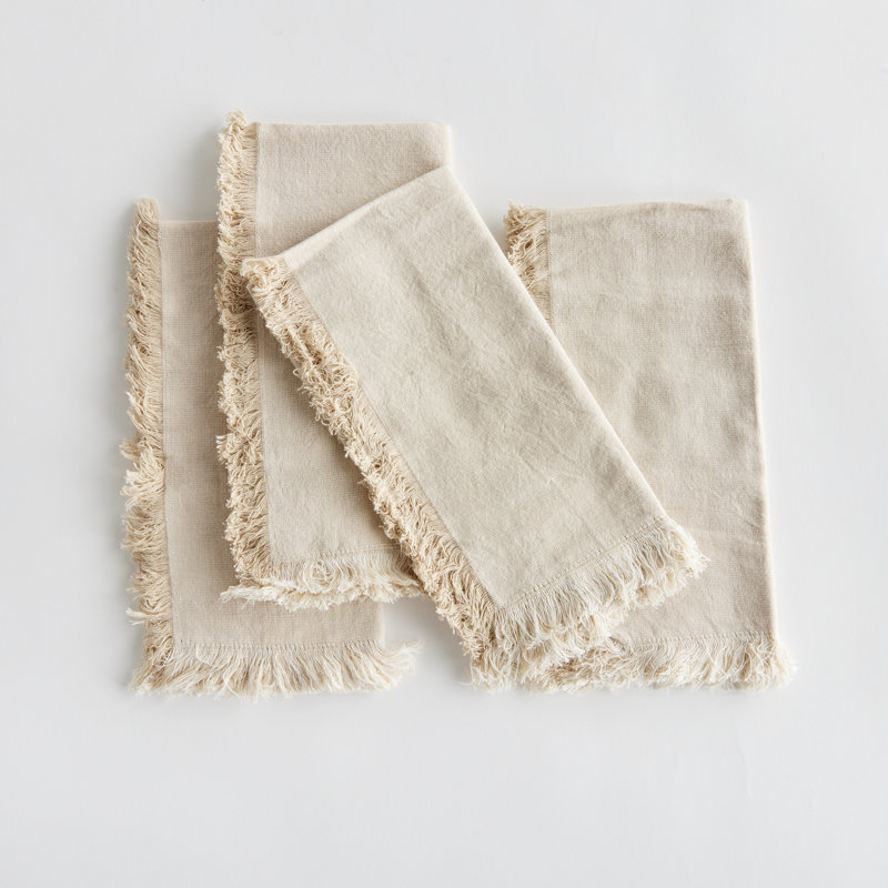 Ensemble de serviettes Eggett Toile, Couleur unie, Beige, Frange