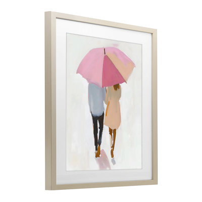 Couple Stroll Under Umbrella Framed Print Under Glass, design by The Prints Vibe