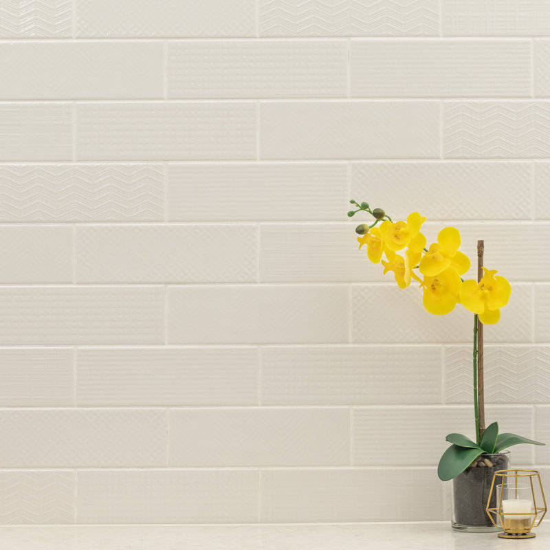 Metrola 3D Mix 4 in. x 12 in. Glossy Ceramic Subway Wall Tile, Meringue