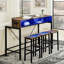 Ensemble de table de bar 59 pouces, table de salle à manger, table de canapé avec prise de courant et lumière DEL, 3 tabourets de selle, table de bar 4 pièces et chaises pour le salon, la salle à manger et la cuisine-454203827