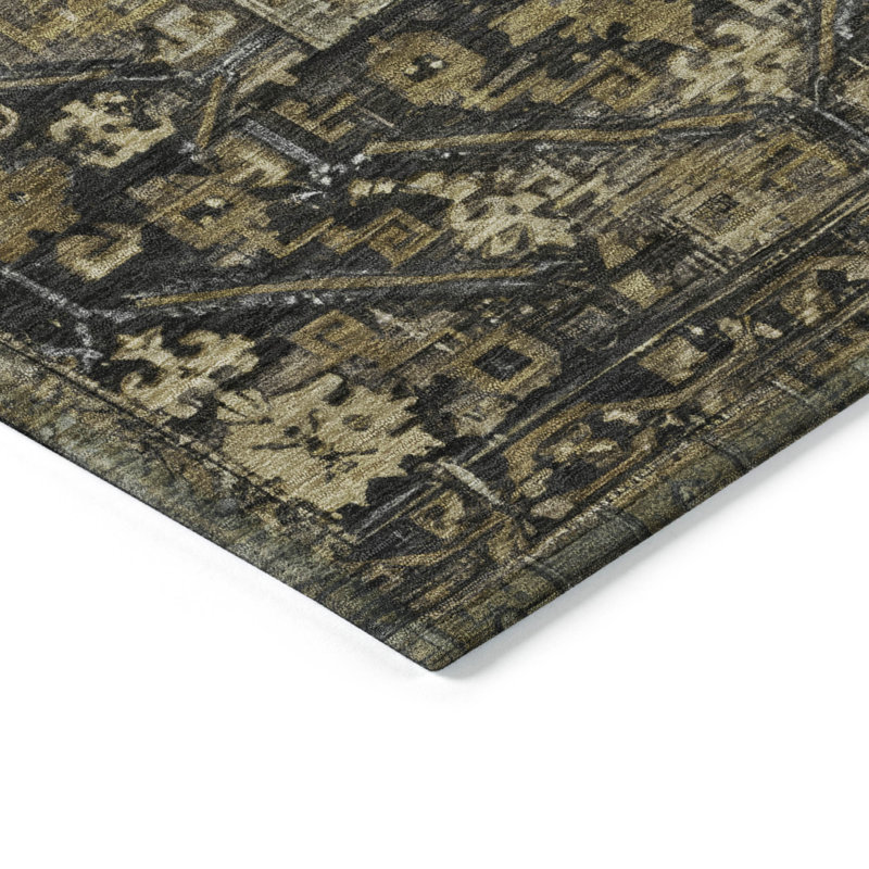 Tapis intérieur / extérieur brun lavable à la machine Xhevrie, Rectangle 5 pi x 7 pi 6 po