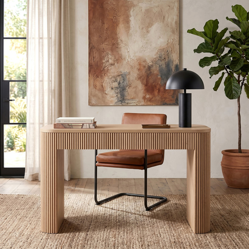 Carter 47.5" Wide Rectangular Solid Wood Fluted Desk in Light Oak, Light Oak