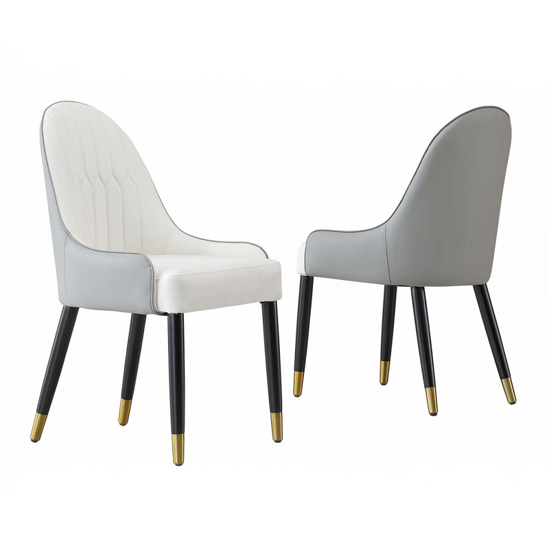 Chaises en similicuir avec pieds et dossier en métal, ensemble de 2, Blanc / Gris