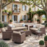 Ensemble de patio extérieur 6 pièces avec chaises berçantes pivotantes à 360 ° - conversation 7 pièces en osier