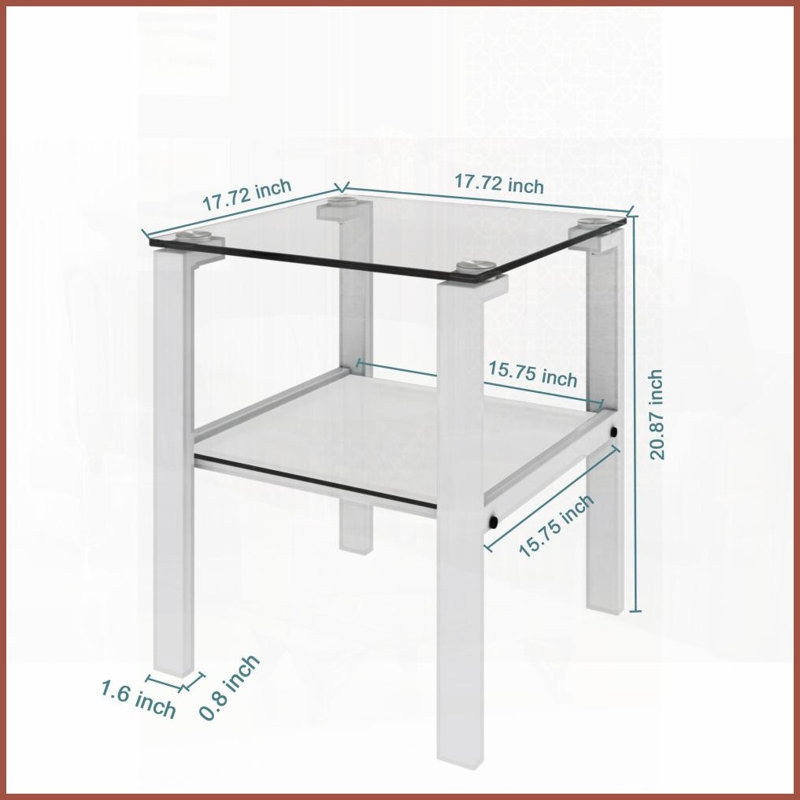 Table basse 2 pièces en verre trempé blanc - peu encombrante pour le salon / la chambre à coucher, facile à nettoyer