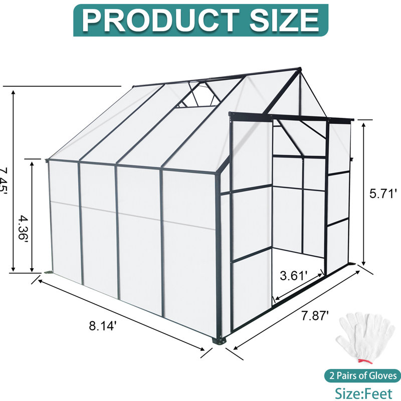 Serre de 8 pi x 8 pi pour une croissance optimale des plantes - Walk-in noir robuste avec base galvanisée