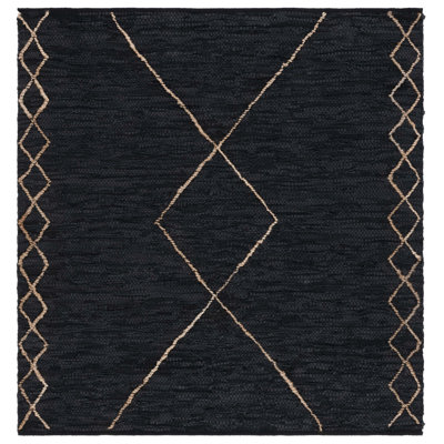 Tapis noir / naturel en cuir tissé à la main Anainah
